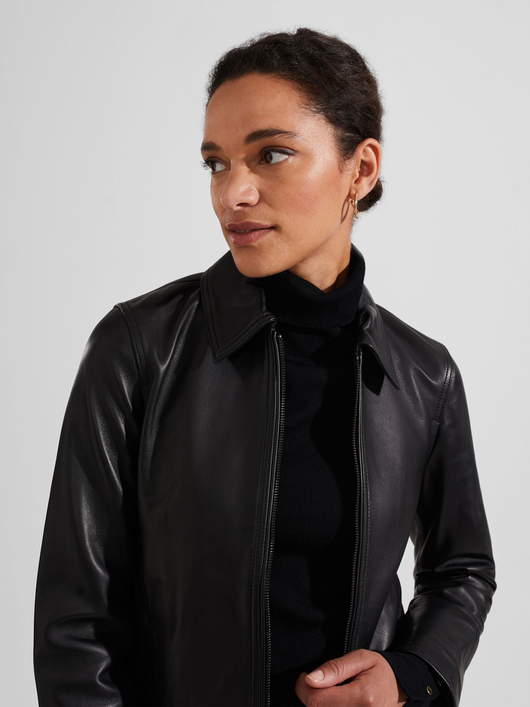 Hobbs Frederica Short Leather Jacket, Black at John Lewis & Partners