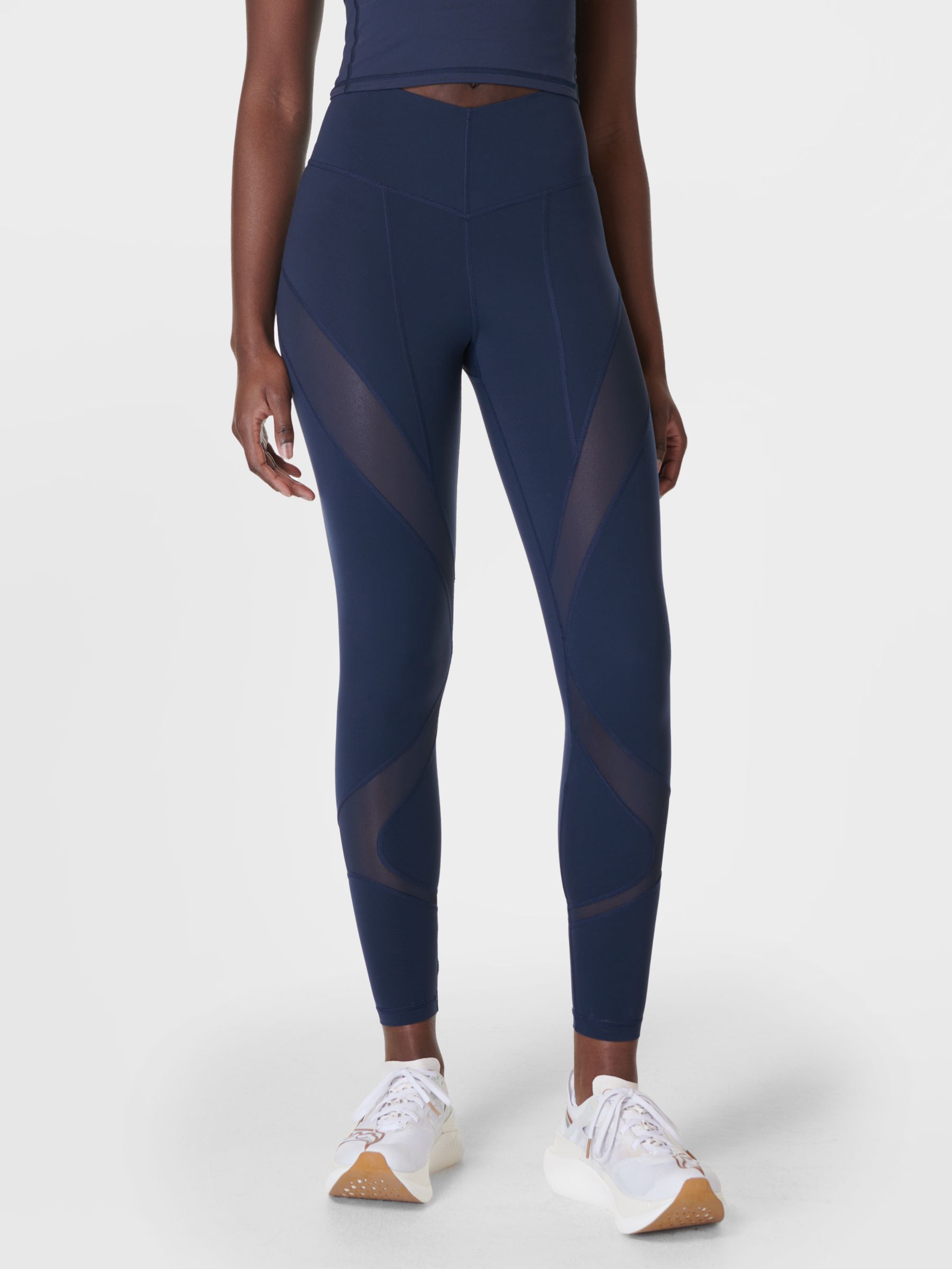 Sweaty Betty Power Illusion Mesh 7/8 Gym Leggings, Navy Blue, XS