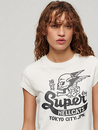 Superdry Retro Rocker Cotton Short Sleeve T Shirt, Ecru Slub