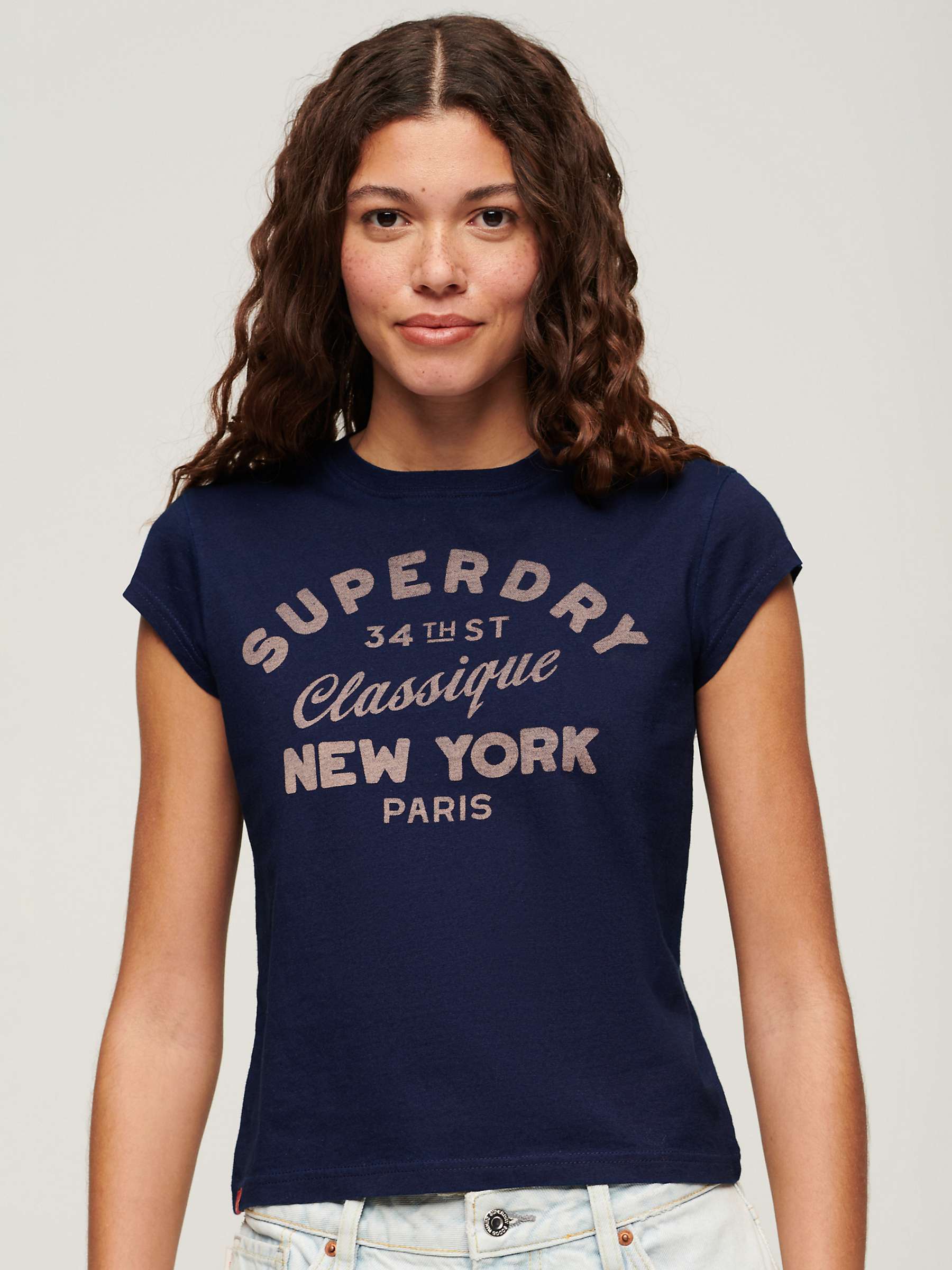 Buy Superdry Workwear Cotton Cap Sleeve T-Shirt, Deep Blue Online at johnlewis.com