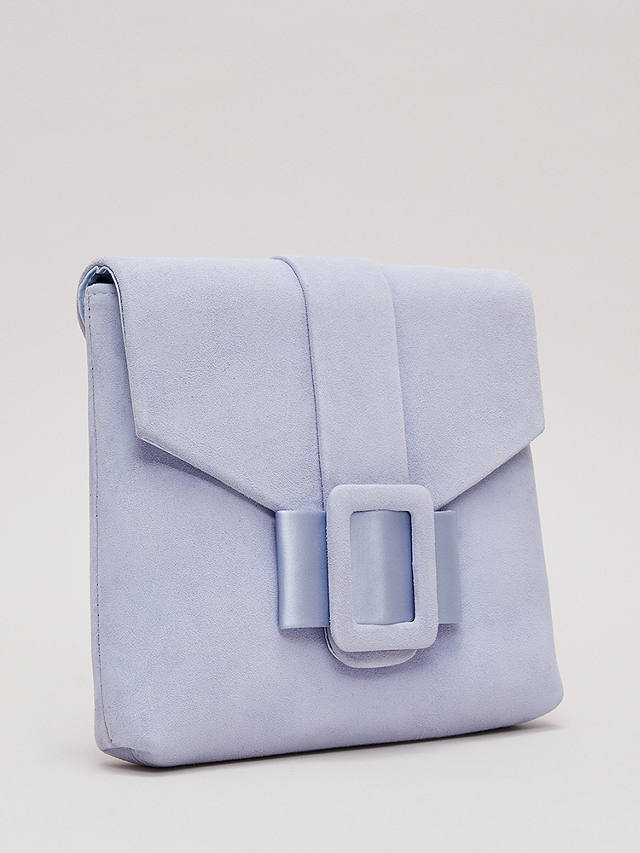 Phase Eight Suede Buckle Cutch Bag, Pale Blue