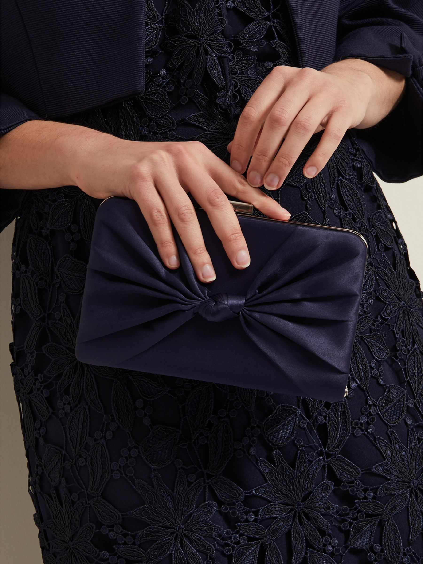 Phase Eight Twist Front Satin Clutch Bag, Navy at John Lewis