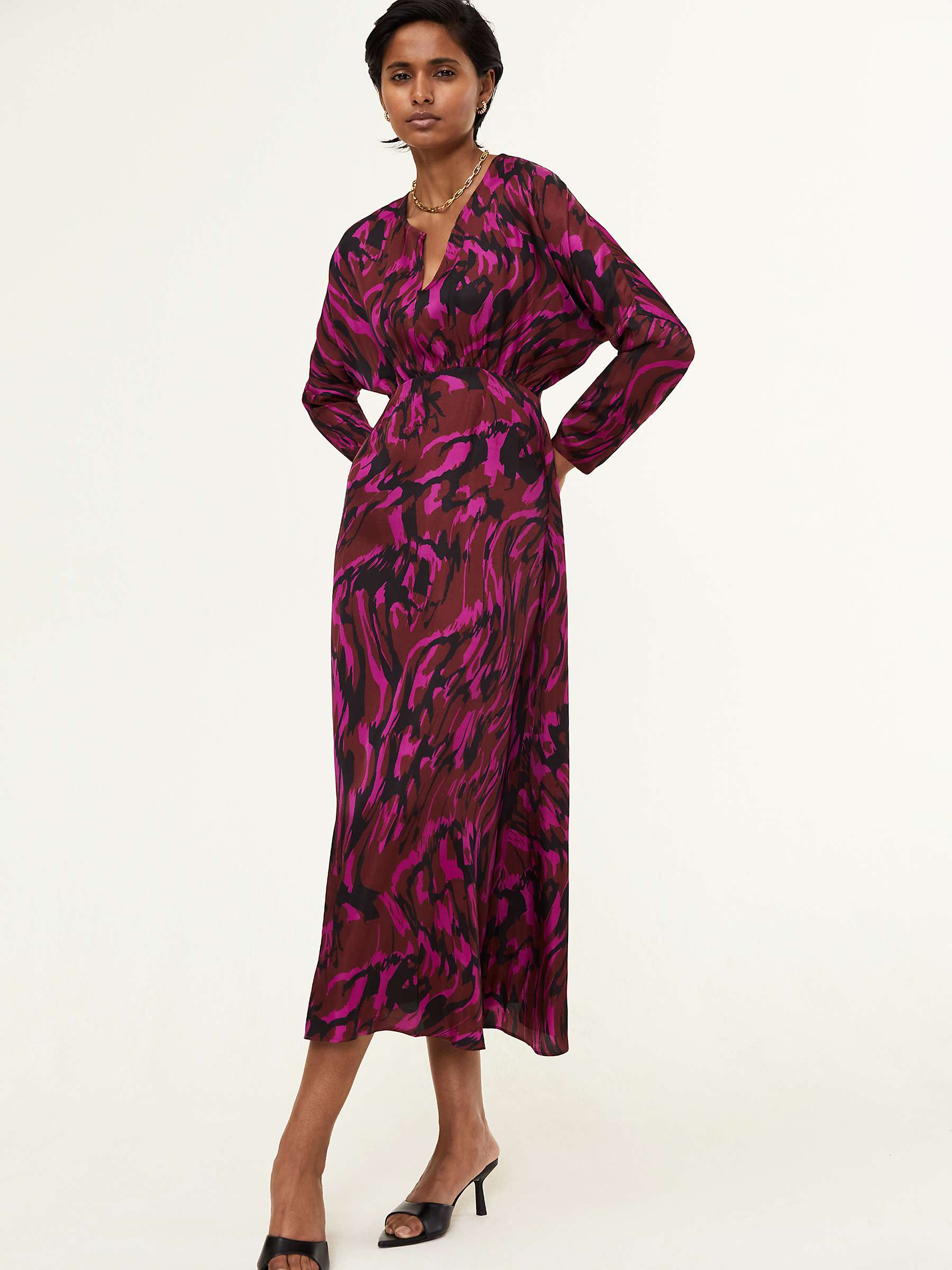 Buy Baukjen Ekaterina Swirl Print Midi Satin Dress, Magenta/Multi Online at johnlewis.com
