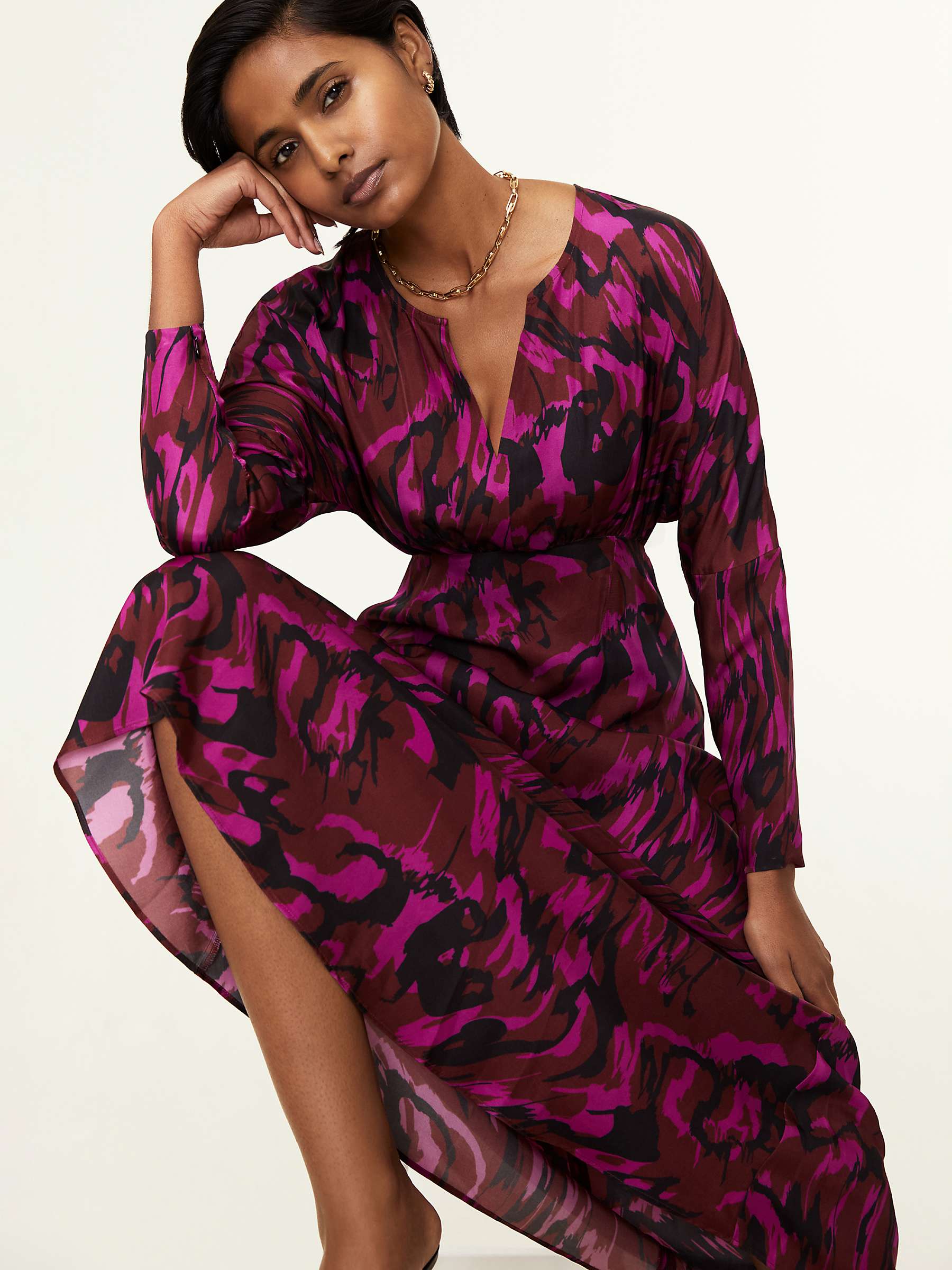 Buy Baukjen Ekaterina Swirl Print Midi Satin Dress, Magenta/Multi Online at johnlewis.com