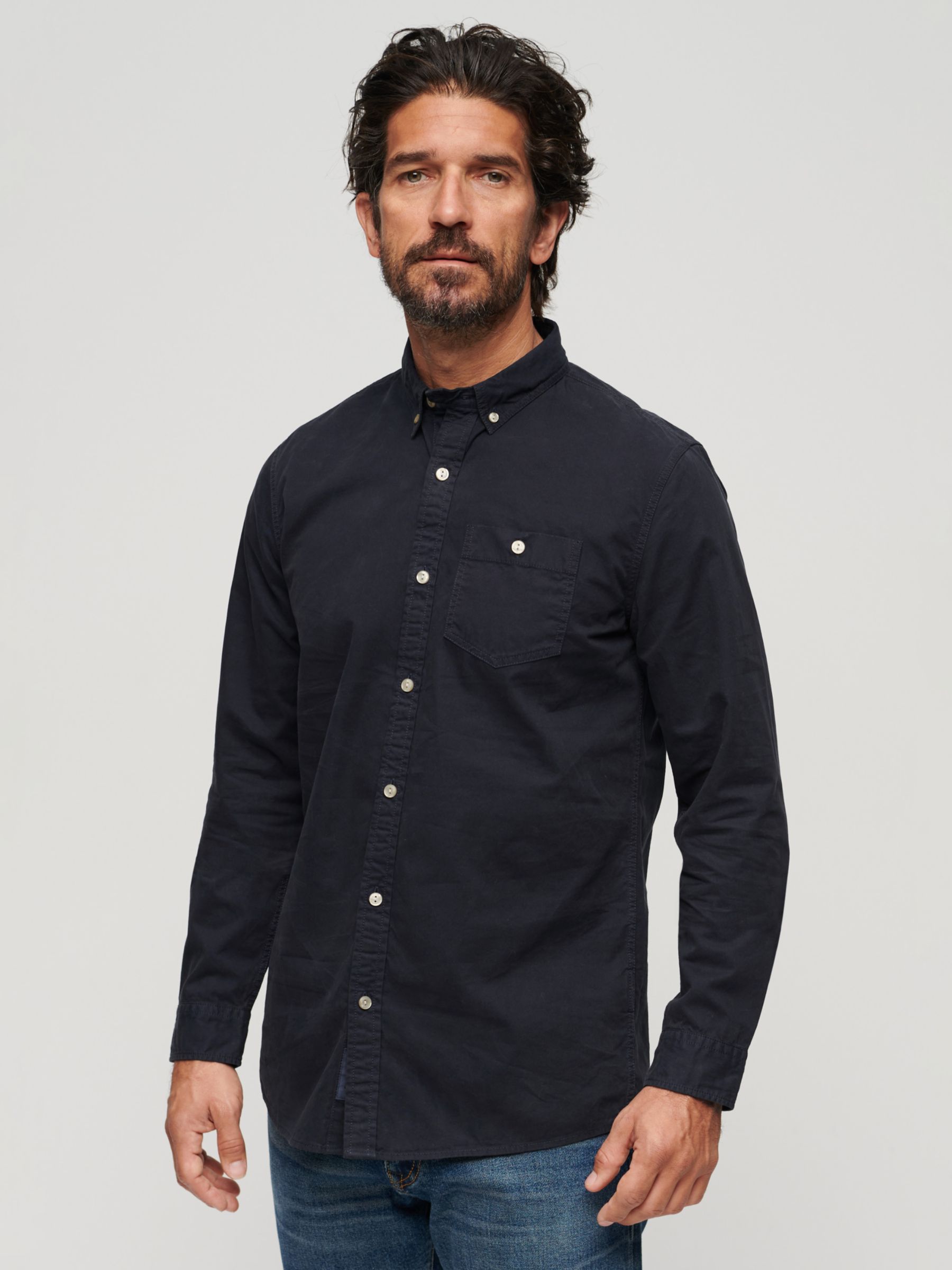 Superdry The Merchant Store Cotton Long Sleeve Shirt, Eclipse Navy at ...