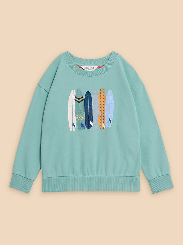 White Stuff Kids' Fish Surfboard Graphic Sweatshirt, Mint Green/Multi