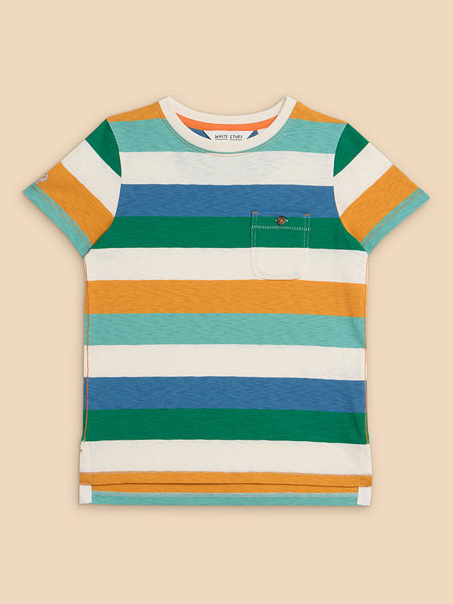 White Stuff Kids' Casey Block Stripe Short Sleeve T-Shirt, Blue/Multi