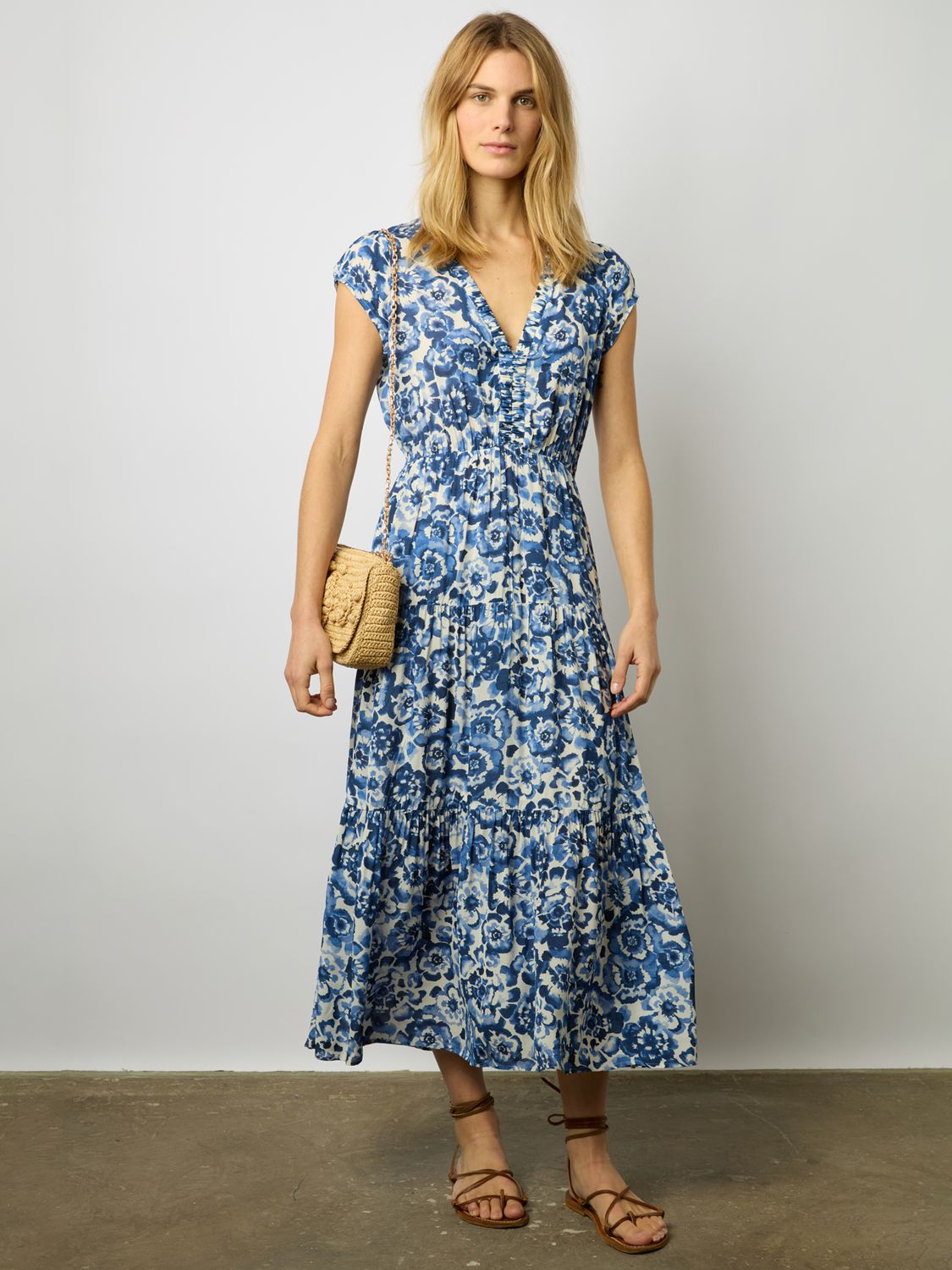 Gerard Darel Euranie Midi Floral Dress, Indigo, 8