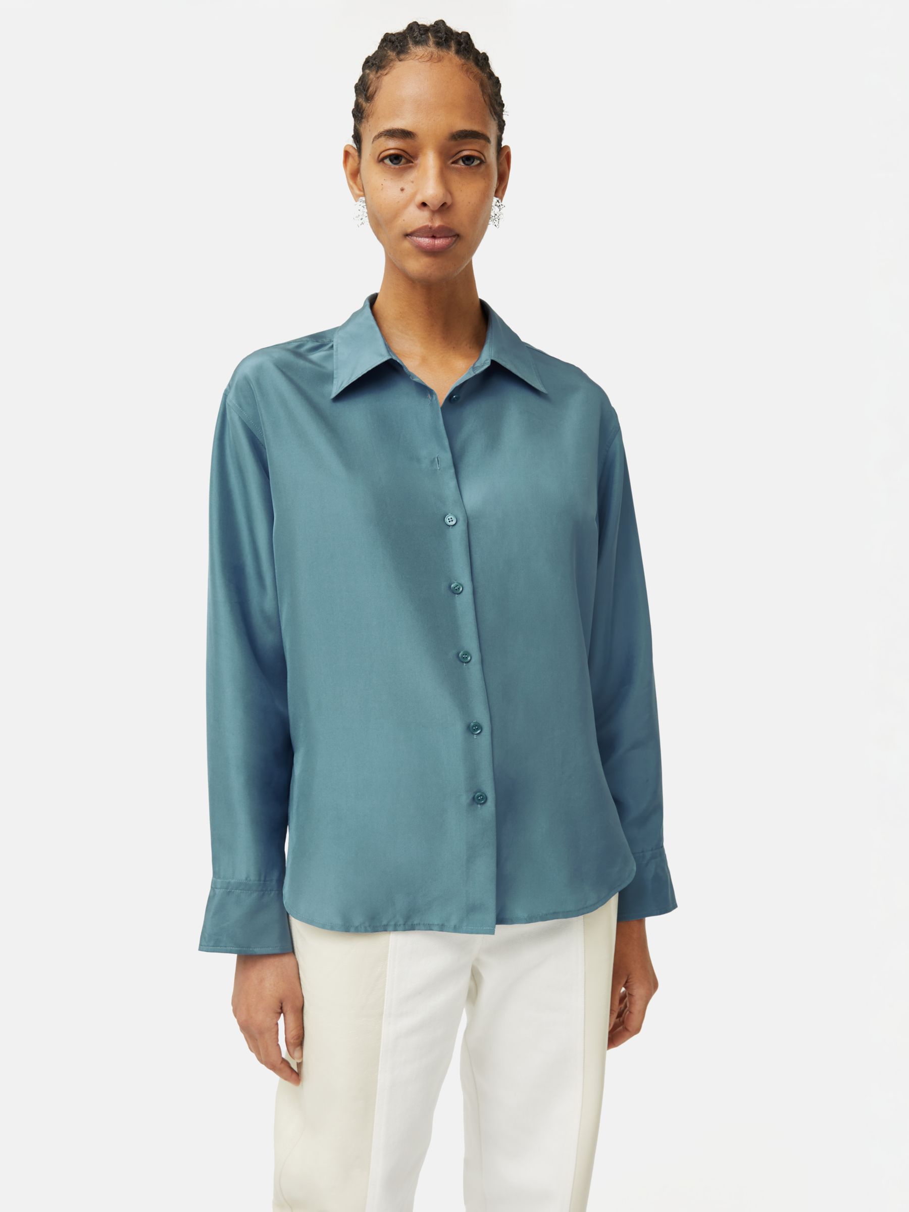 Buy Jigsaw Habotai Silk Relaxed Shirt, Blue Online at johnlewis.com