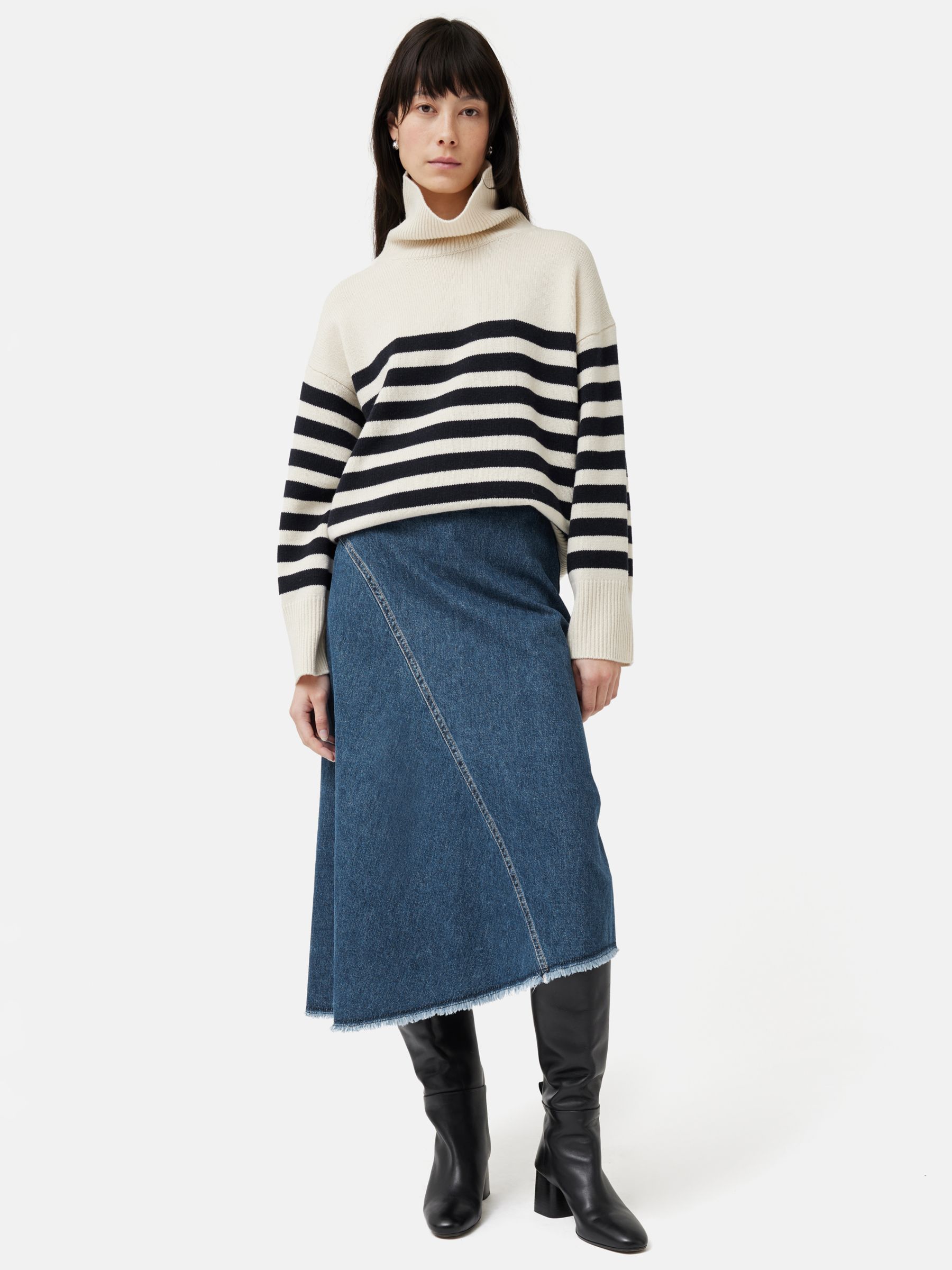 Jigsaw Frayed Hem Denim Skirt, Indigo at John Lewis & Partners