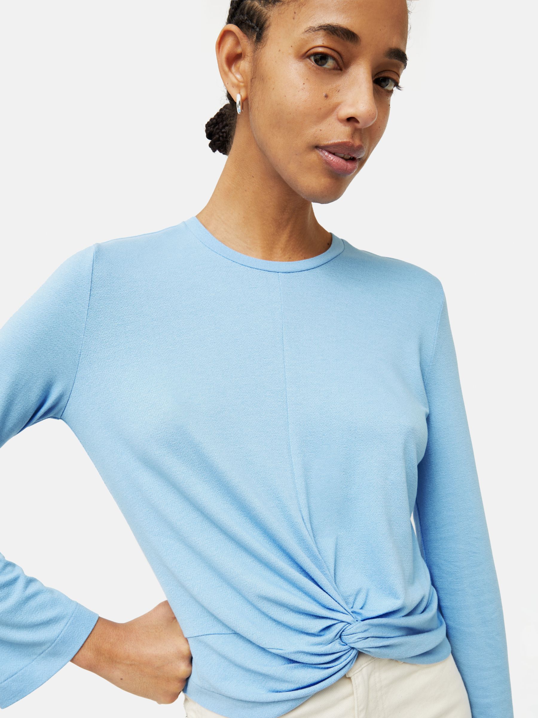 Buy Jigsaw Knotted Front Long Sleeve Top, Blue Online at johnlewis.com