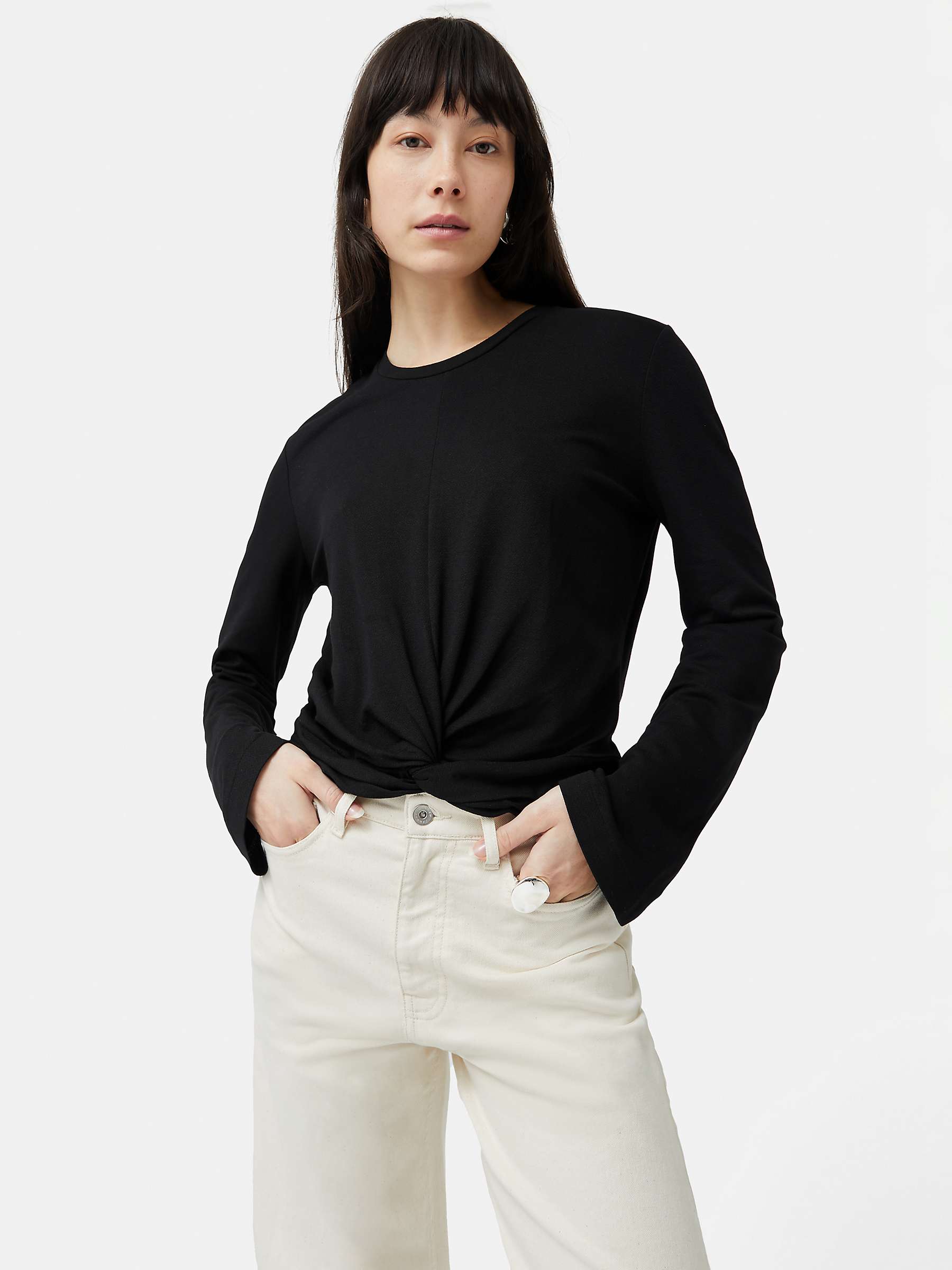 Buy Jigsaw Knotted Front Long Sleeve Top, Black Online at johnlewis.com