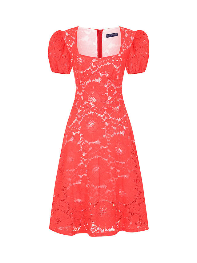 HotSquash A-Line Lace Contrast Midi Dress, Red/Beige