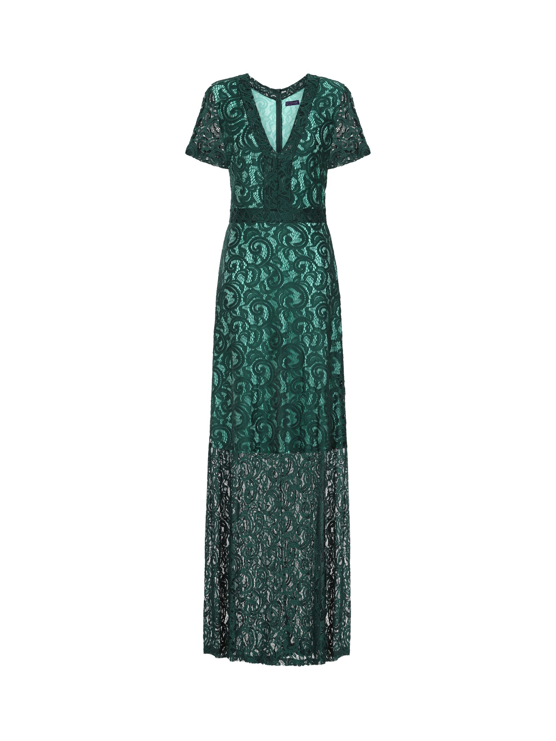 HotSquash V-Neck Lace Maxi Dress, Bottle Green/Mint at John Lewis ...