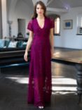 HotSquash V-Neck Lace Maxi Dress, Violet/Navy