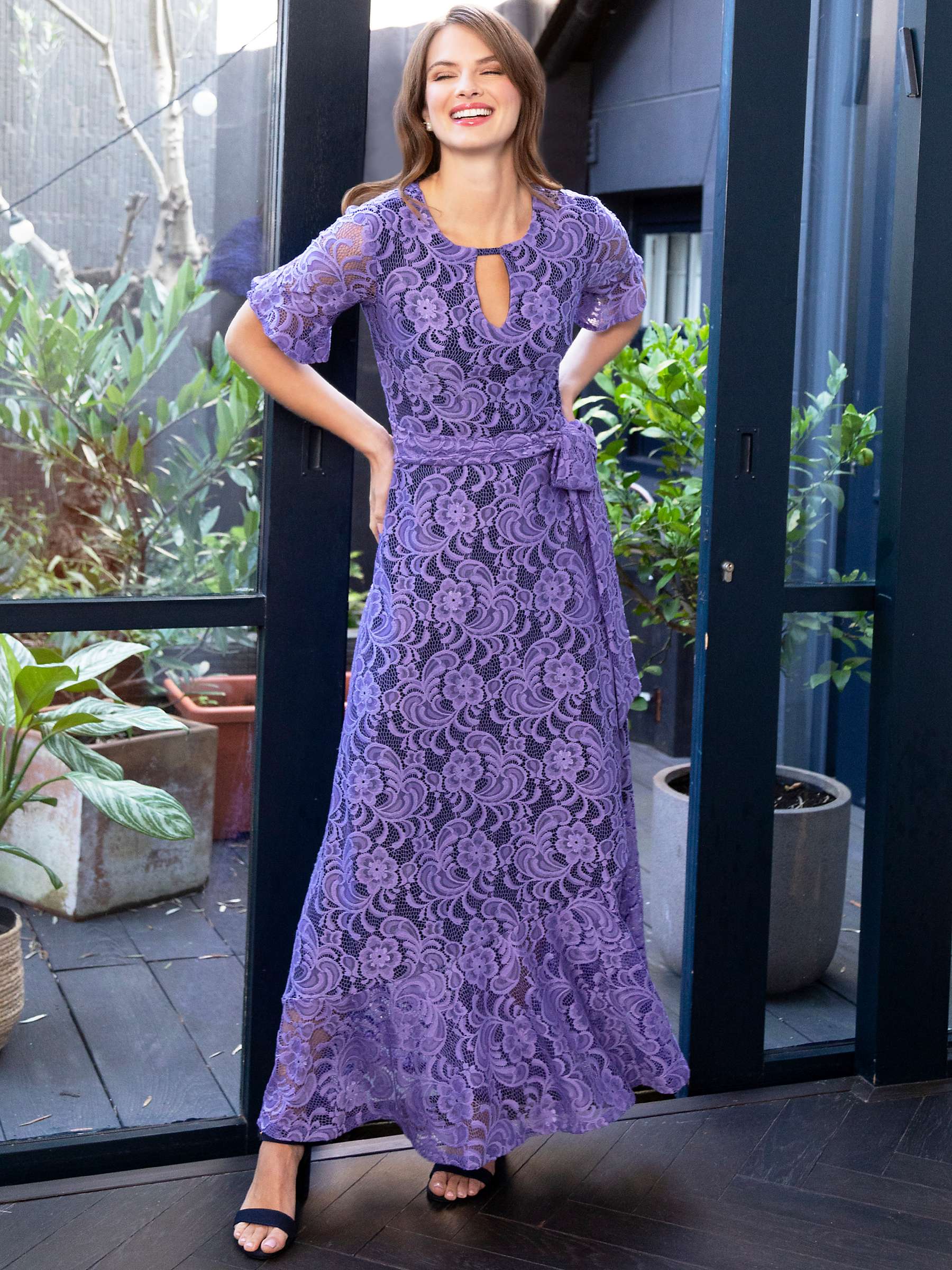 Buy HotSquash Keyhole Detail Asymmetric Hem Lace Maxi Dress, Lilac/Navy Online at johnlewis.com