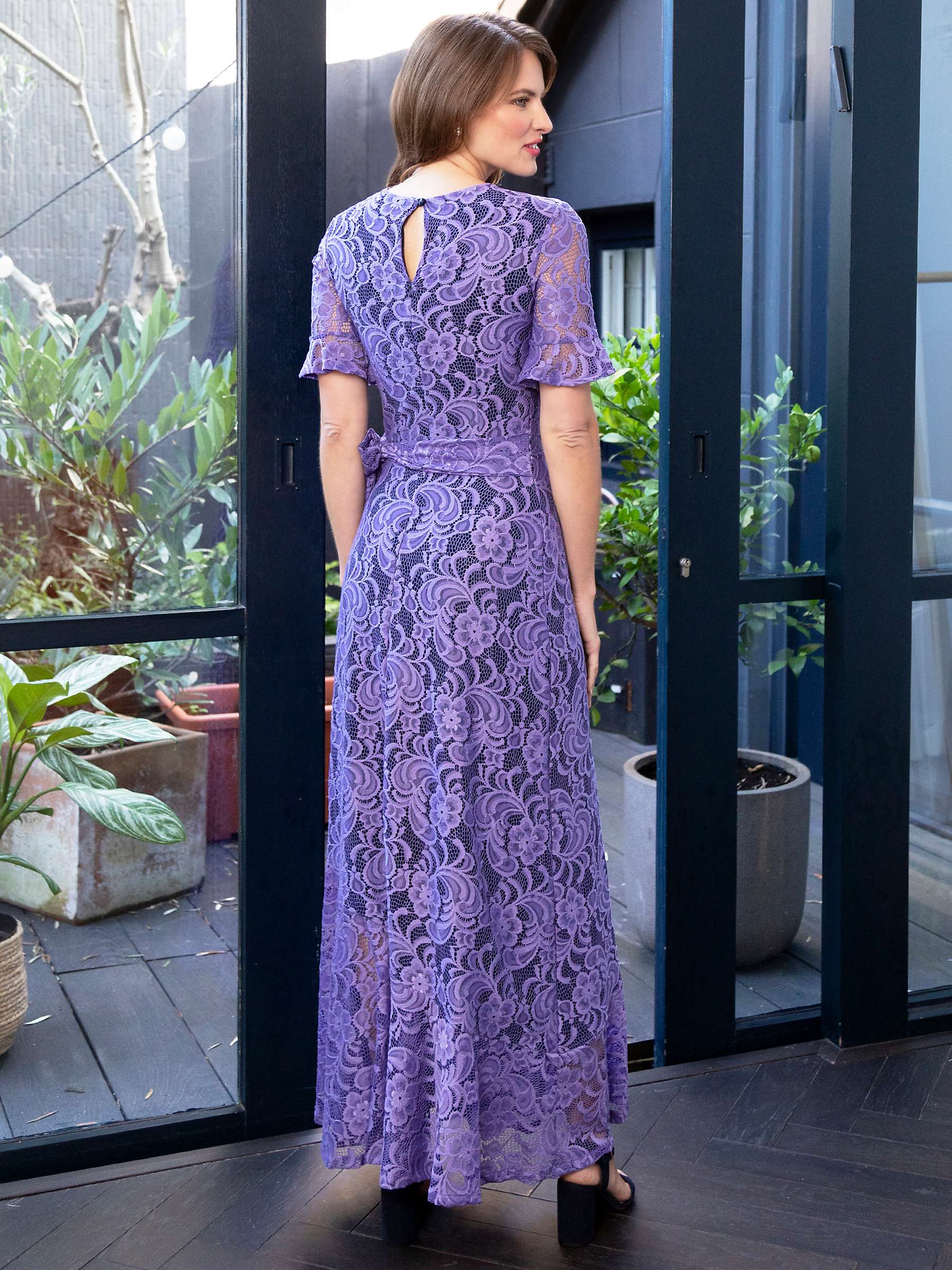 Buy HotSquash Keyhole Detail Asymmetric Hem Lace Maxi Dress, Lilac/Navy Online at johnlewis.com