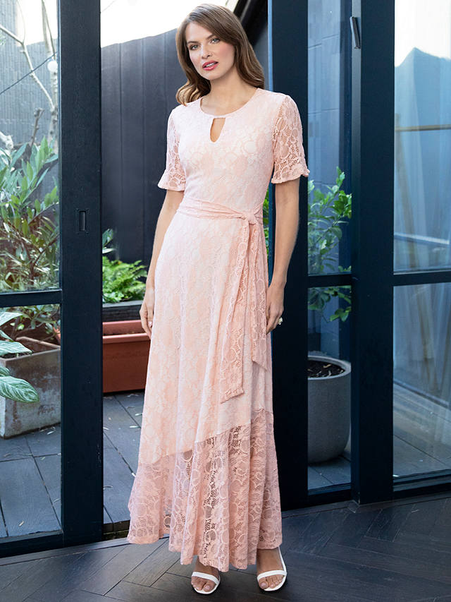 HotSquash Keyhole Lace Asymmetric Maxi Dress, Peach/Beige