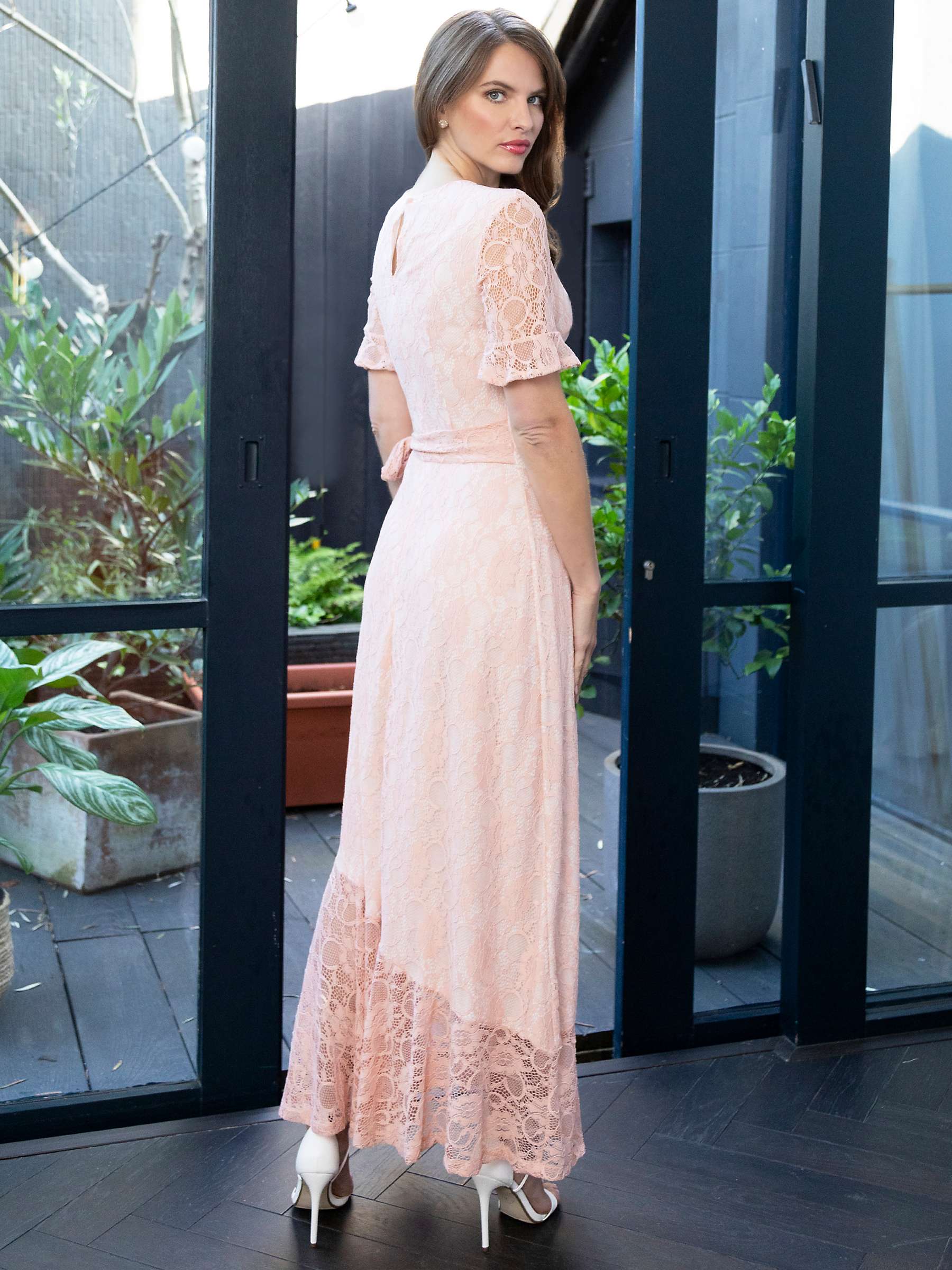 Buy HotSquash Keyhole Lace Asymmetric Maxi Dress, Peach/Beige Online at johnlewis.com