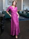 HotSquash Keyhole Detail Asymmetric Hem Lace Maxi Dress, Mauve/Fuchsia