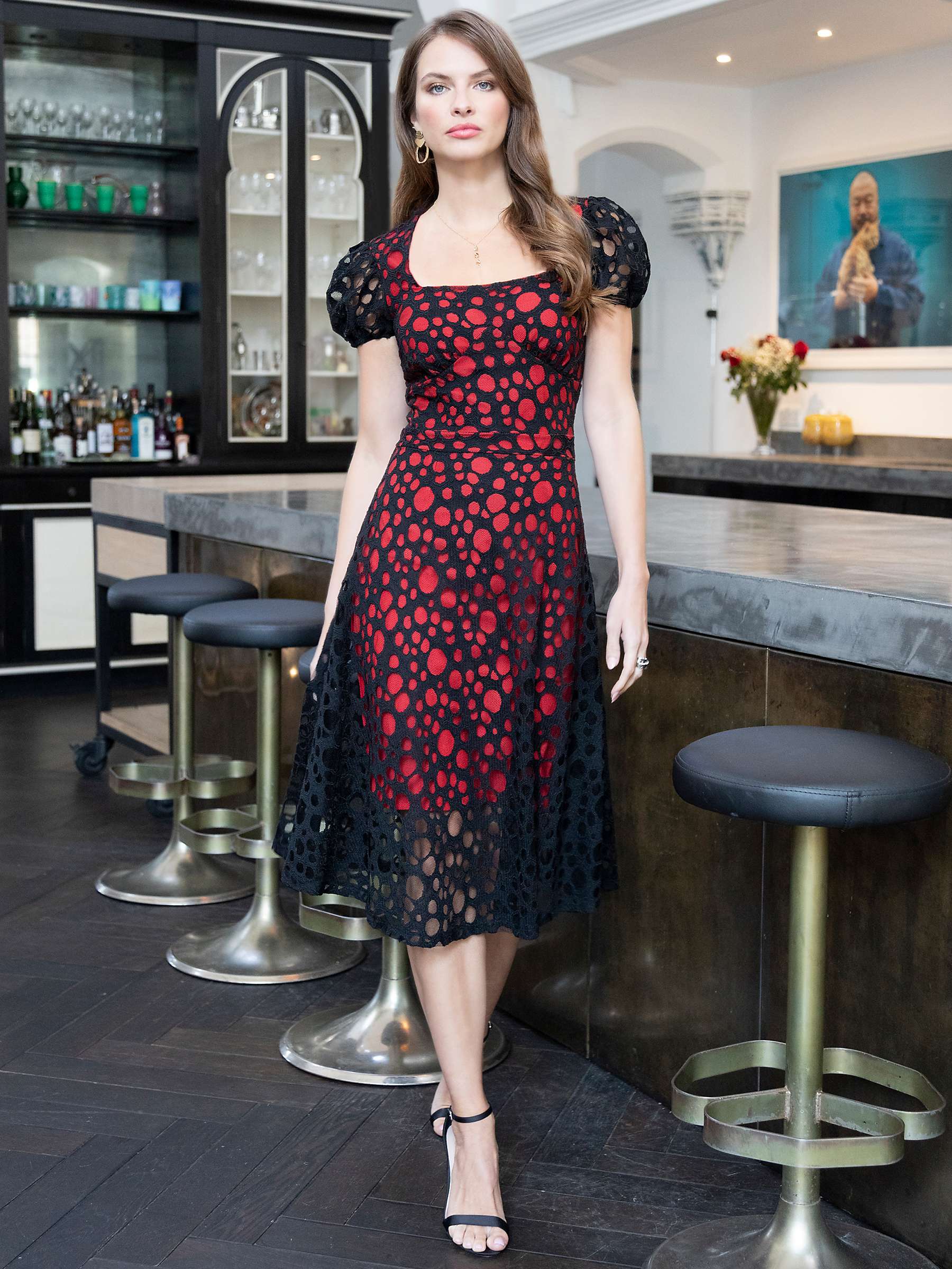 Buy HotSquash A-Line Contrast Lace Dress, Black/Red Online at johnlewis.com