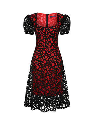 HotSquash A-Line Contrast Lace Dress, Black/Red