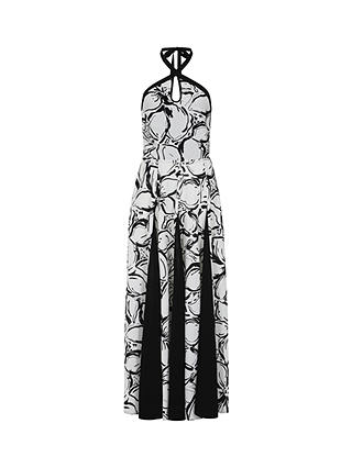 HotSquash Halterneck Contrast Panels Maxi Dress, Black/White