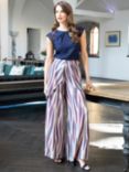 HotSquash Palazzo Side Frill Trousers, Navy On Stone Mystic