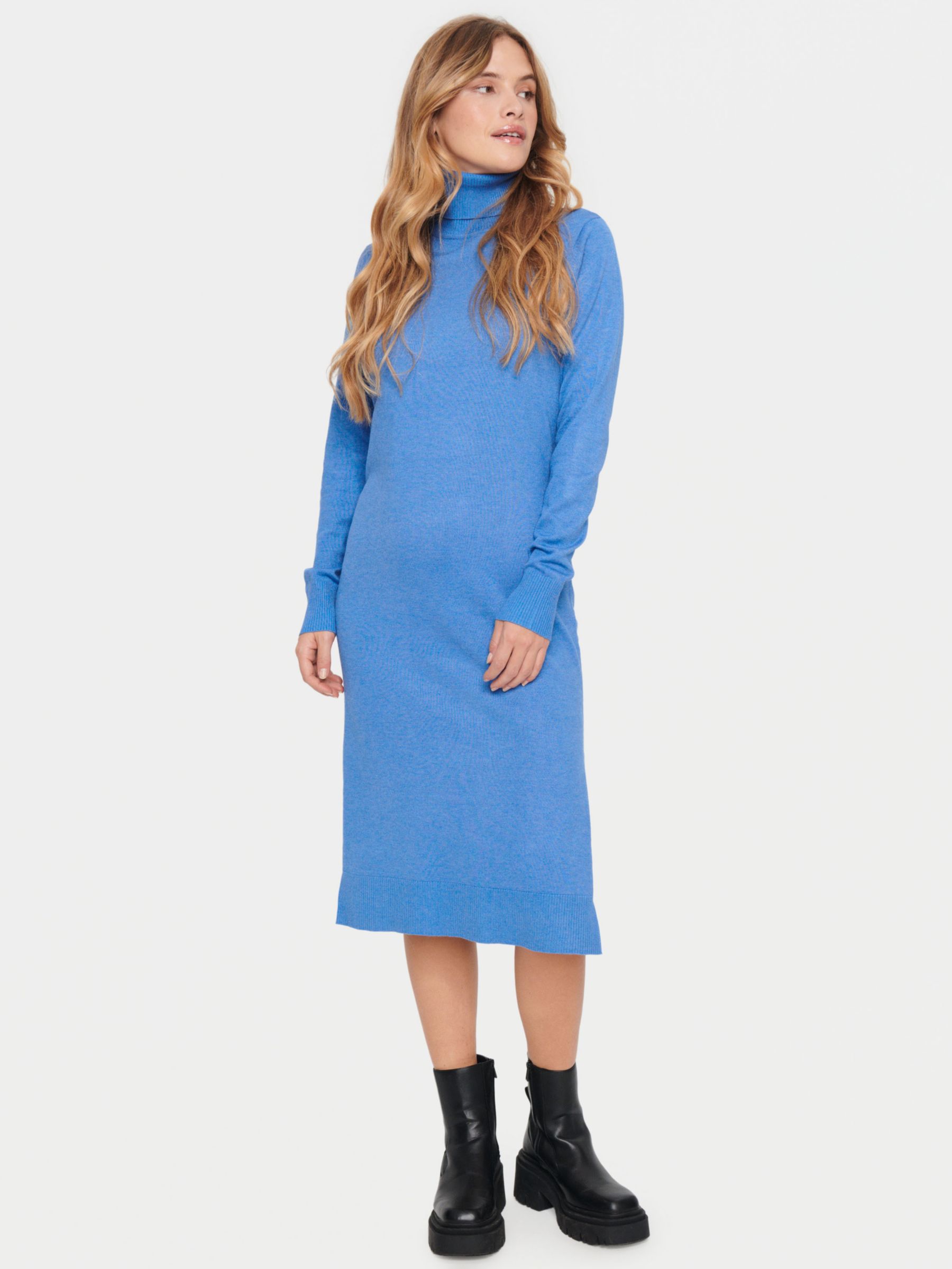 Saint Tropez Mila Roll Neck Knitted Midi Dress, Dutch Blue Melange, L
