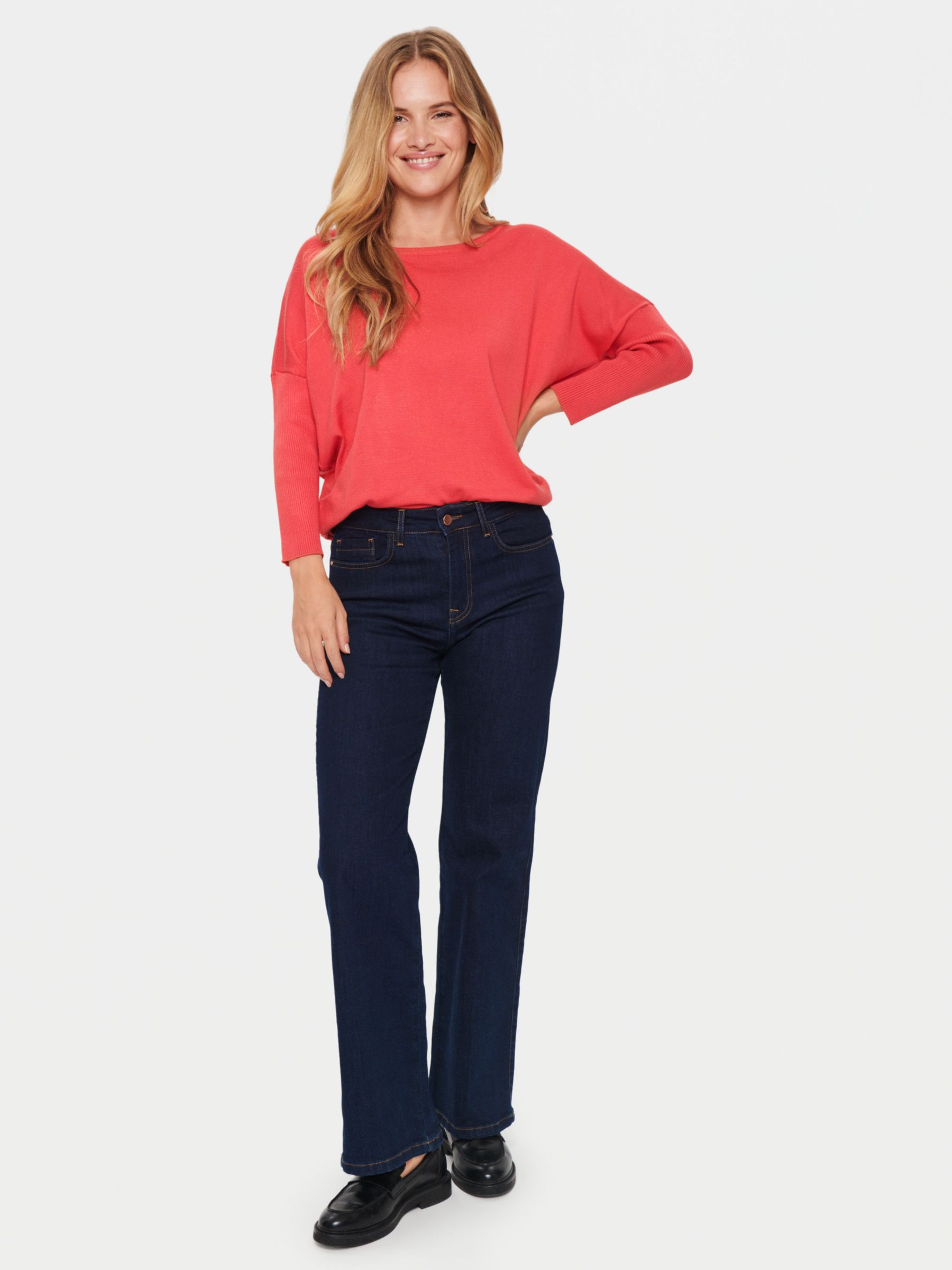 Saint Tropez Mila Fine Knit Scoop Neck Jumper, Cayenne