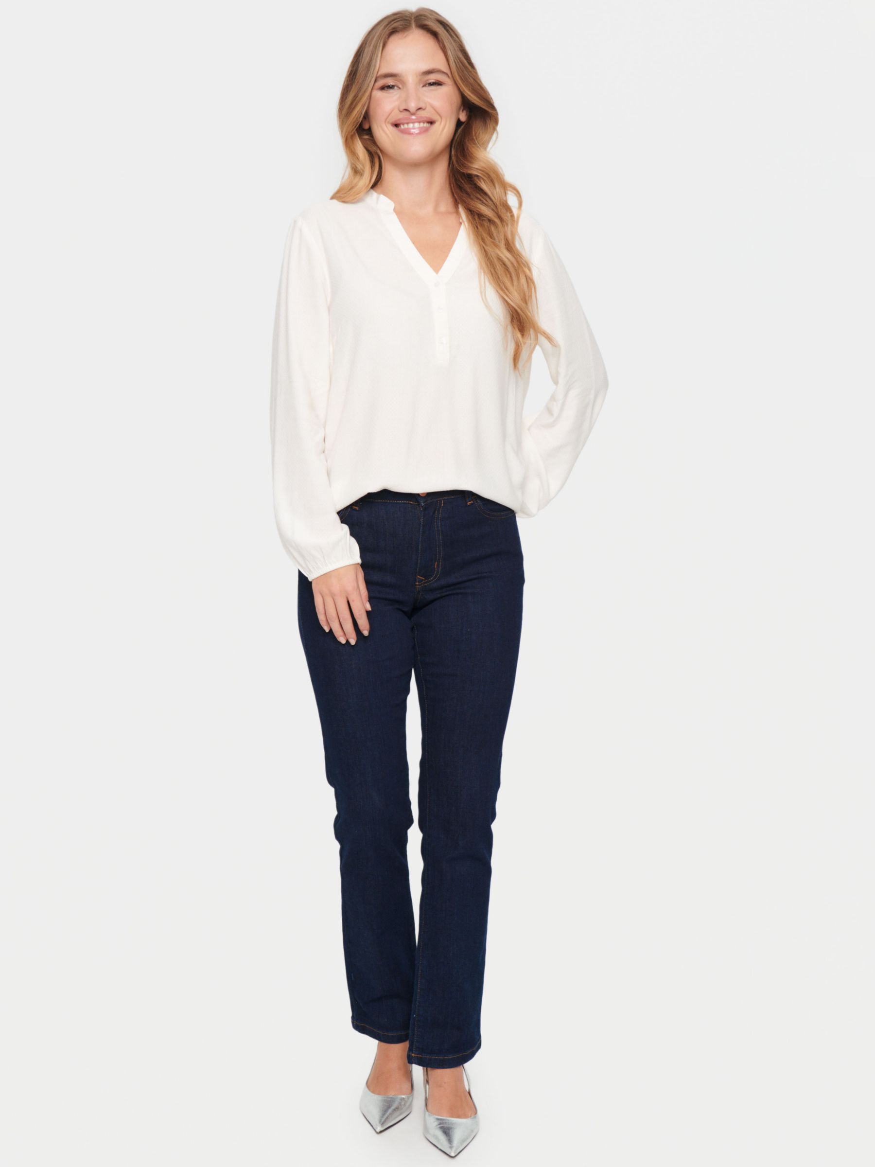 Saint Tropez Campanula Ecovero V-notch Neck Blouse, Ice