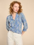 White Stuff Petite Annie Leaf Print Shirt, Blue/Multi