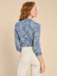 White Stuff Petite Annie Leaf Print Shirt, Blue/Multi