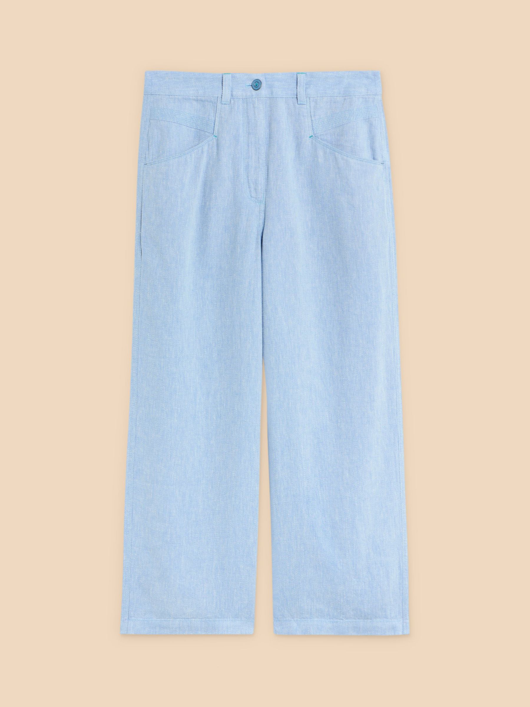White Stuff Petite Harper Linen Blend Wide Leg Trousers, Blue, 6