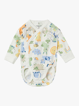 Polarn O. Pyret Baby Organic Cotton Animal Print Wrap Bodysuit, White