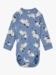 Polarn O. Pyret Baby Organic Cotton Dog Print Long Sleeve Bodysuit, Blue