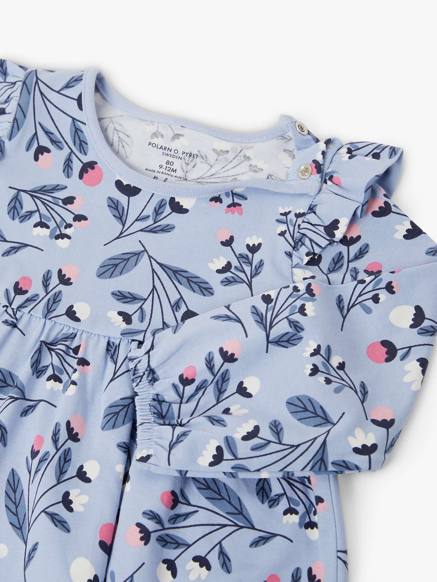 Buy Polarn O. Pyret Baby Organic Cotton Floral Print Ruffle Detail Dress, Blue Online at johnlewis.com