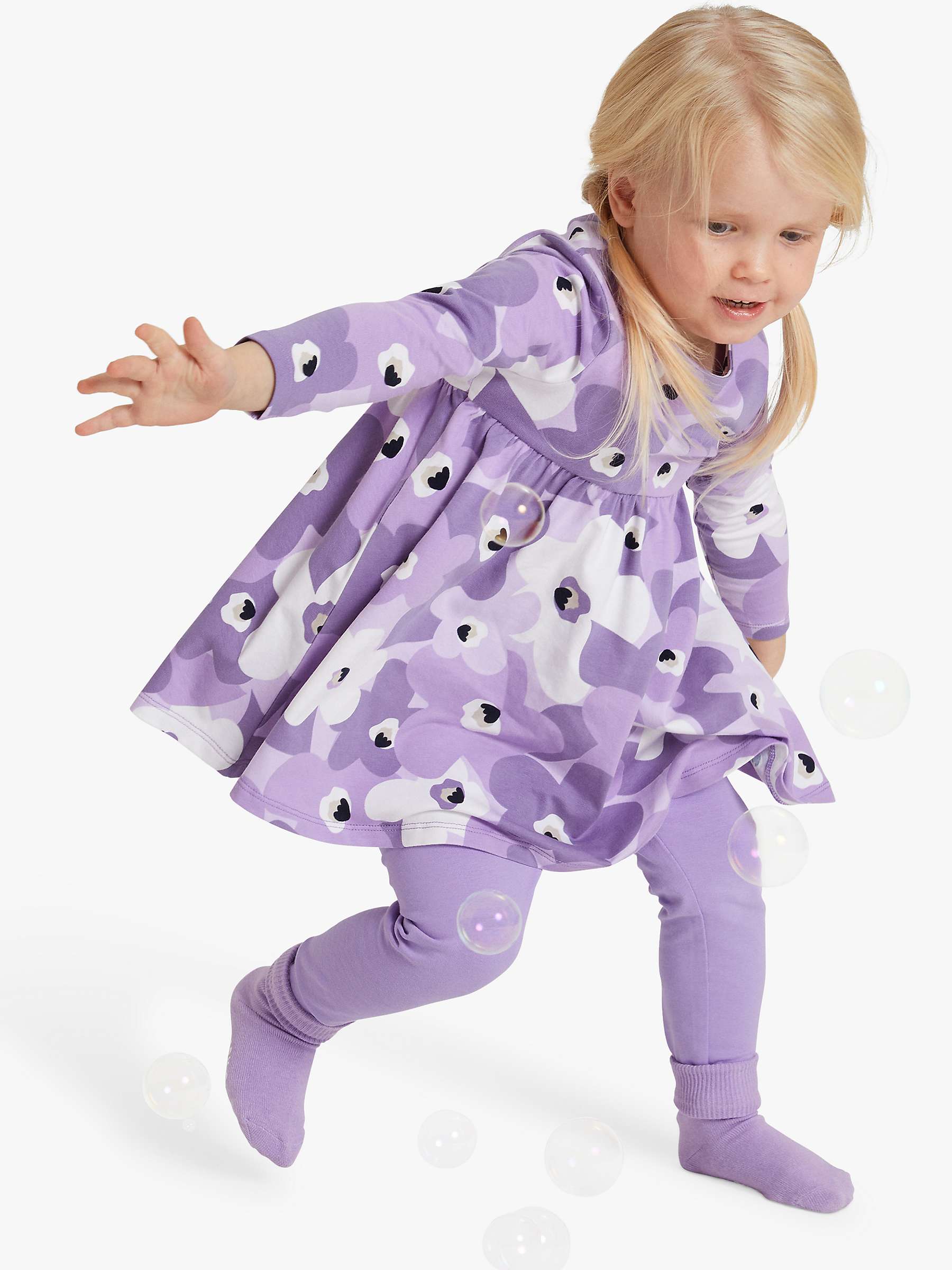Buy Polarn O. Pyret Kids' Organic Cotton Floral Print Jersey Dress, Purple Online at johnlewis.com