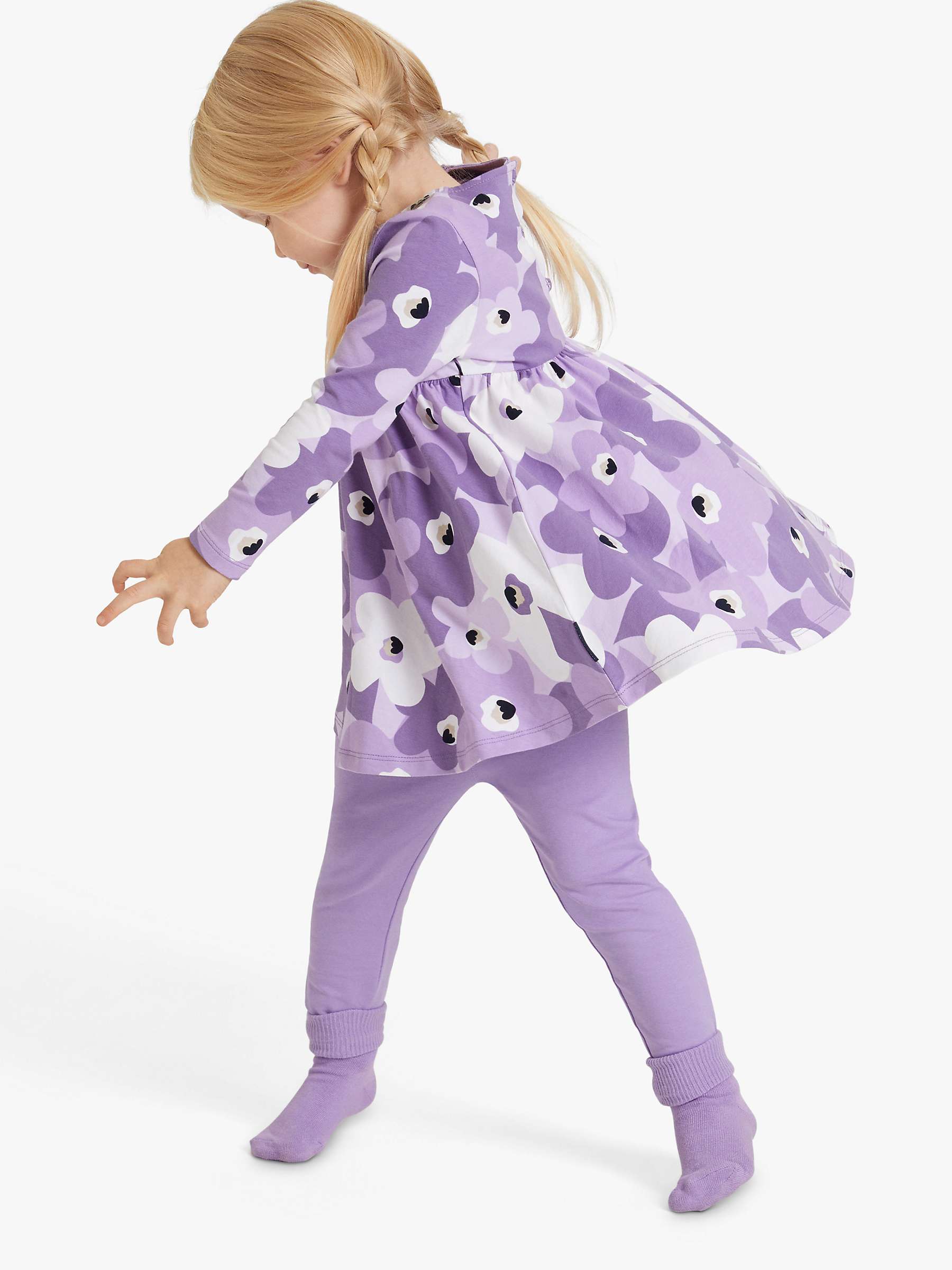 Buy Polarn O. Pyret Kids' Organic Cotton Floral Print Jersey Dress, Purple Online at johnlewis.com