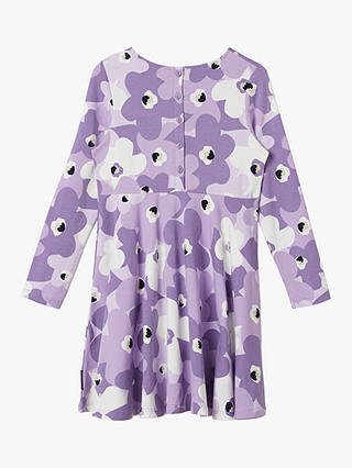 Polarn O. Pyret Kids' Organic Cotton Floral Print Jersey Dress, Purple