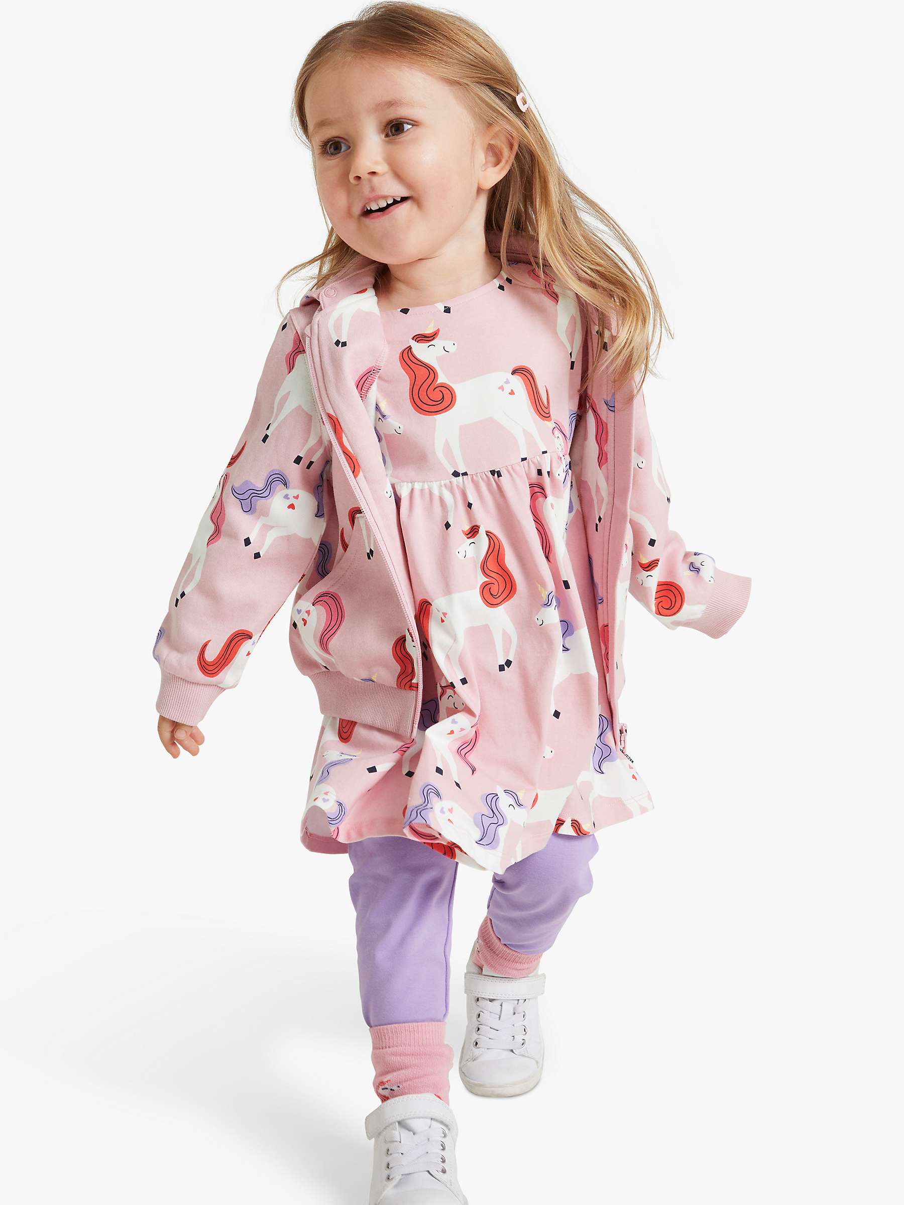 Buy Polarn O. Pyret Kids' Organic Cotton Unicorn Print Dress, Pink Online at johnlewis.com