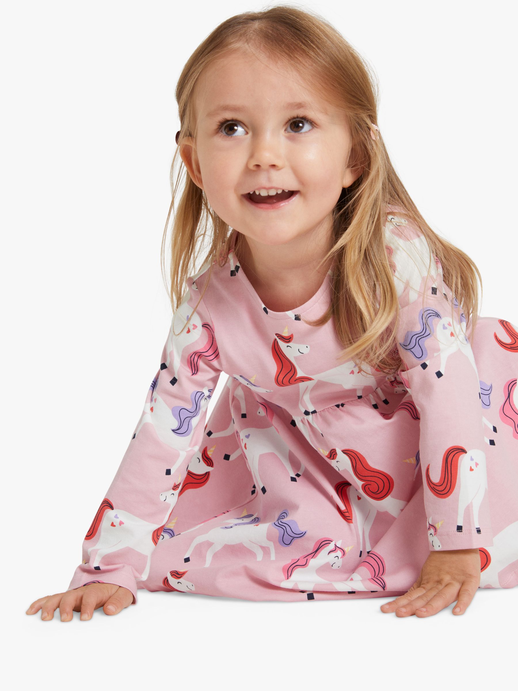 Polarn O. Pyret Kids' Organic Cotton Unicorn Print Dress, Pink, 12-18 months