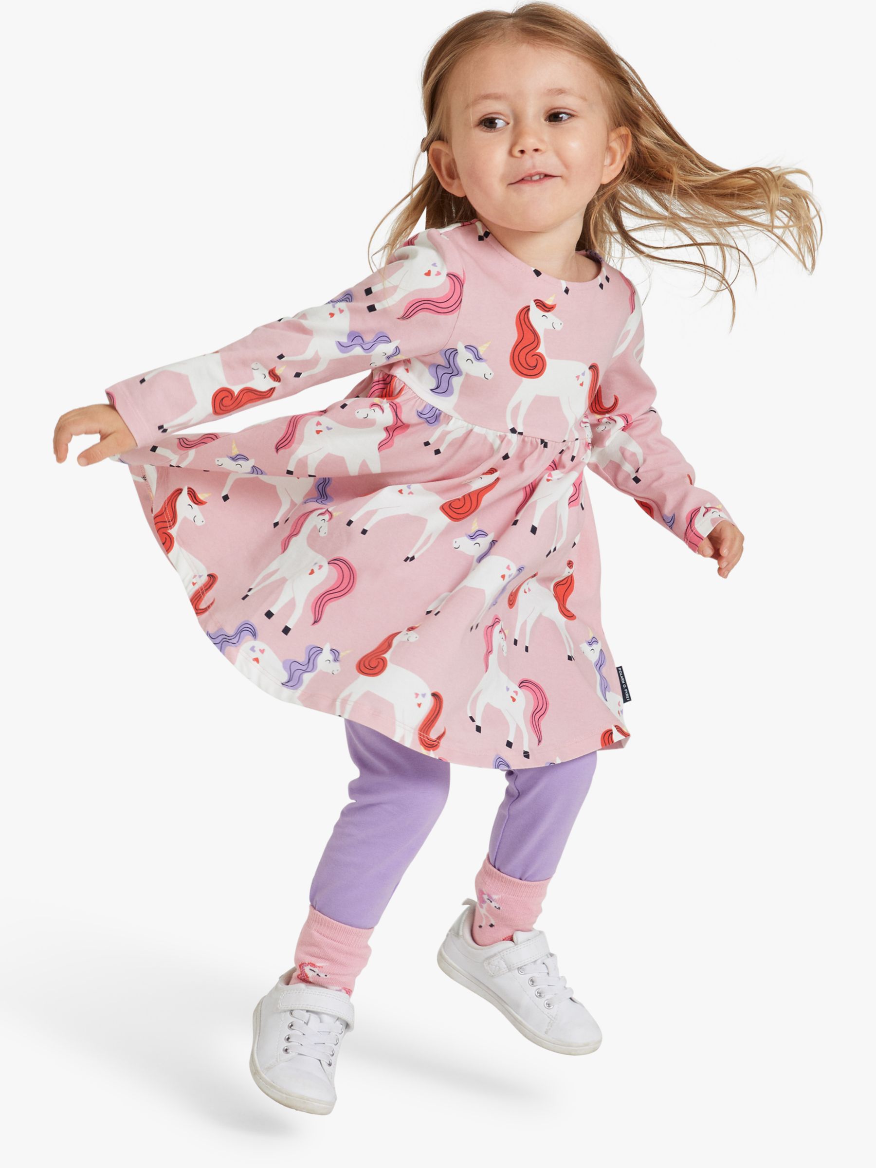 Polarn O. Pyret Kids' Organic Cotton Unicorn Print Dress, Pink, 12-18 months