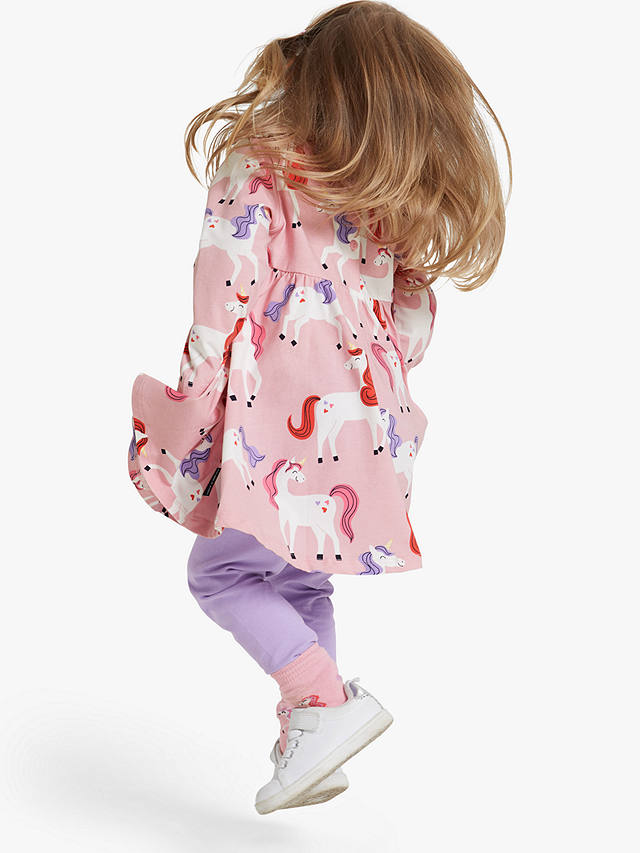 Polarn O. Pyret Kids' Organic Cotton Unicorn Print Dress, Pink