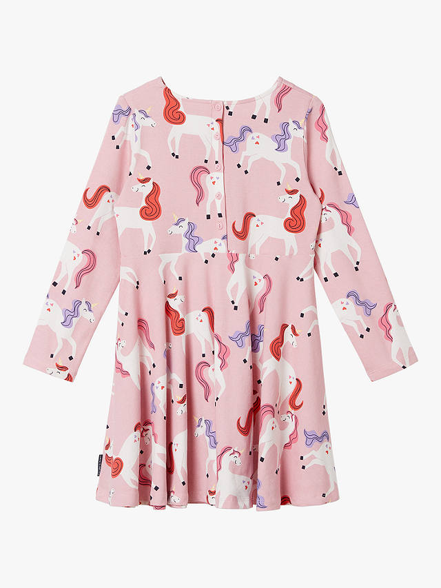 Polarn O. Pyret Kids' Organic Cotton Unicorn Print Dress, Pink