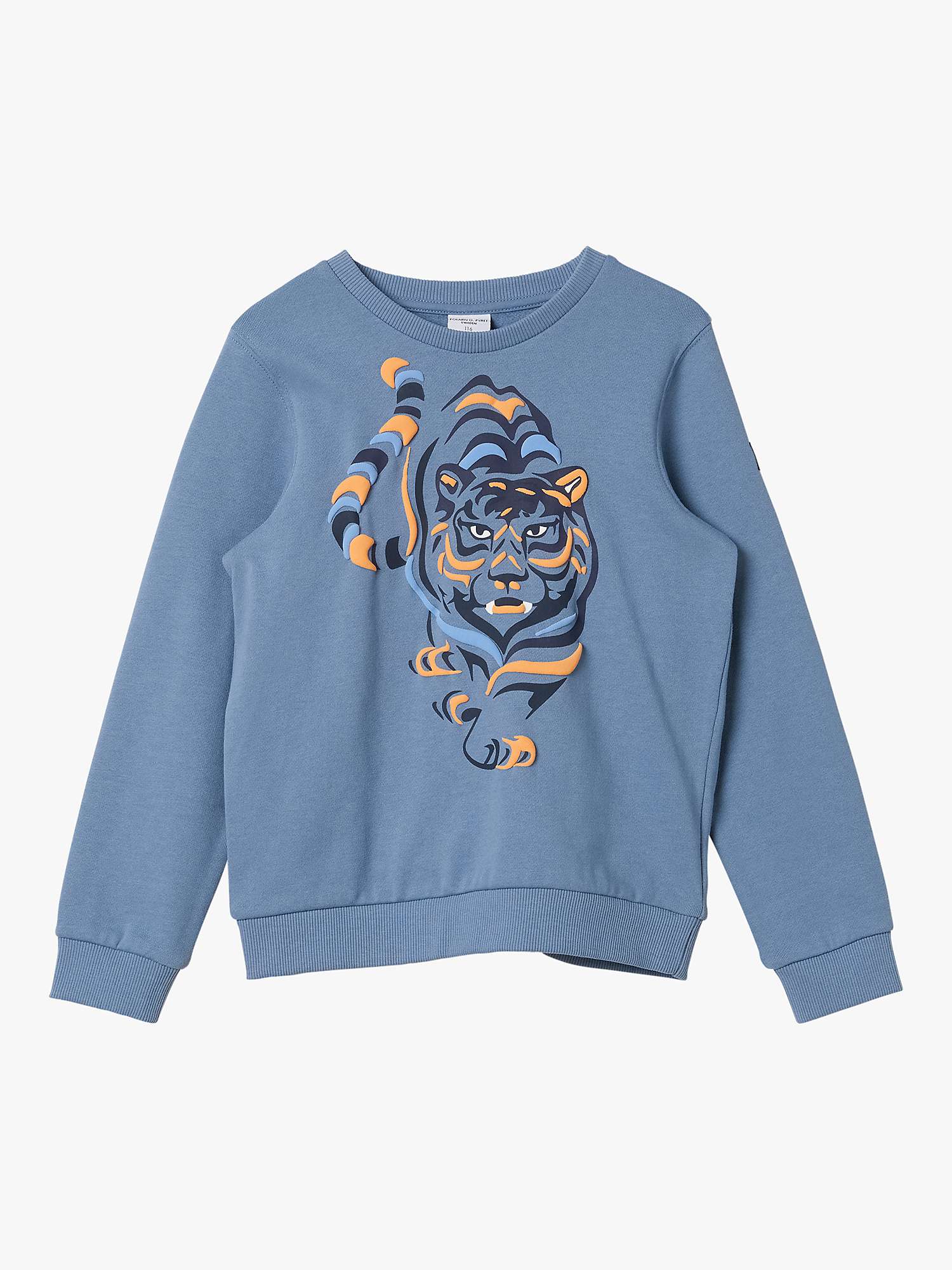 Buy Polarn O. Pyret Kids' Organic Cotton Tiger Print Sweatshirt, Blue Online at johnlewis.com