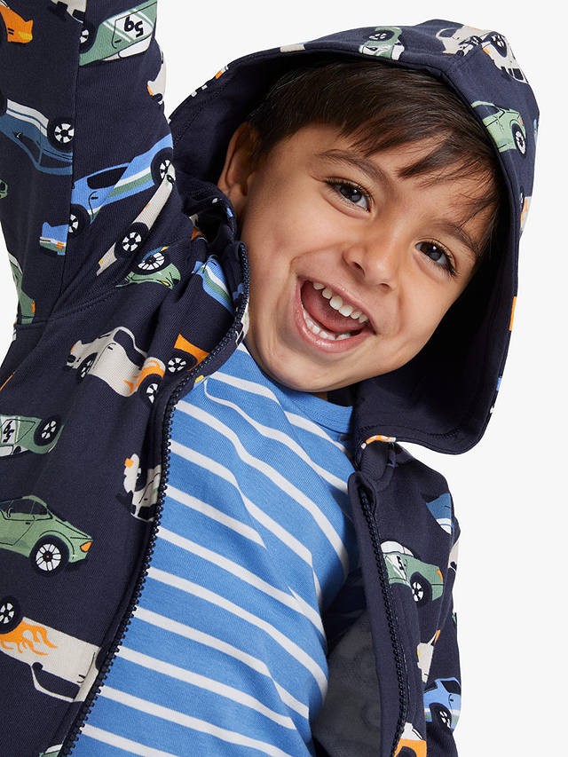 Polarn O. Pyret Kids' Organic Cotton Car Print Zip Through Hoodie, Blue