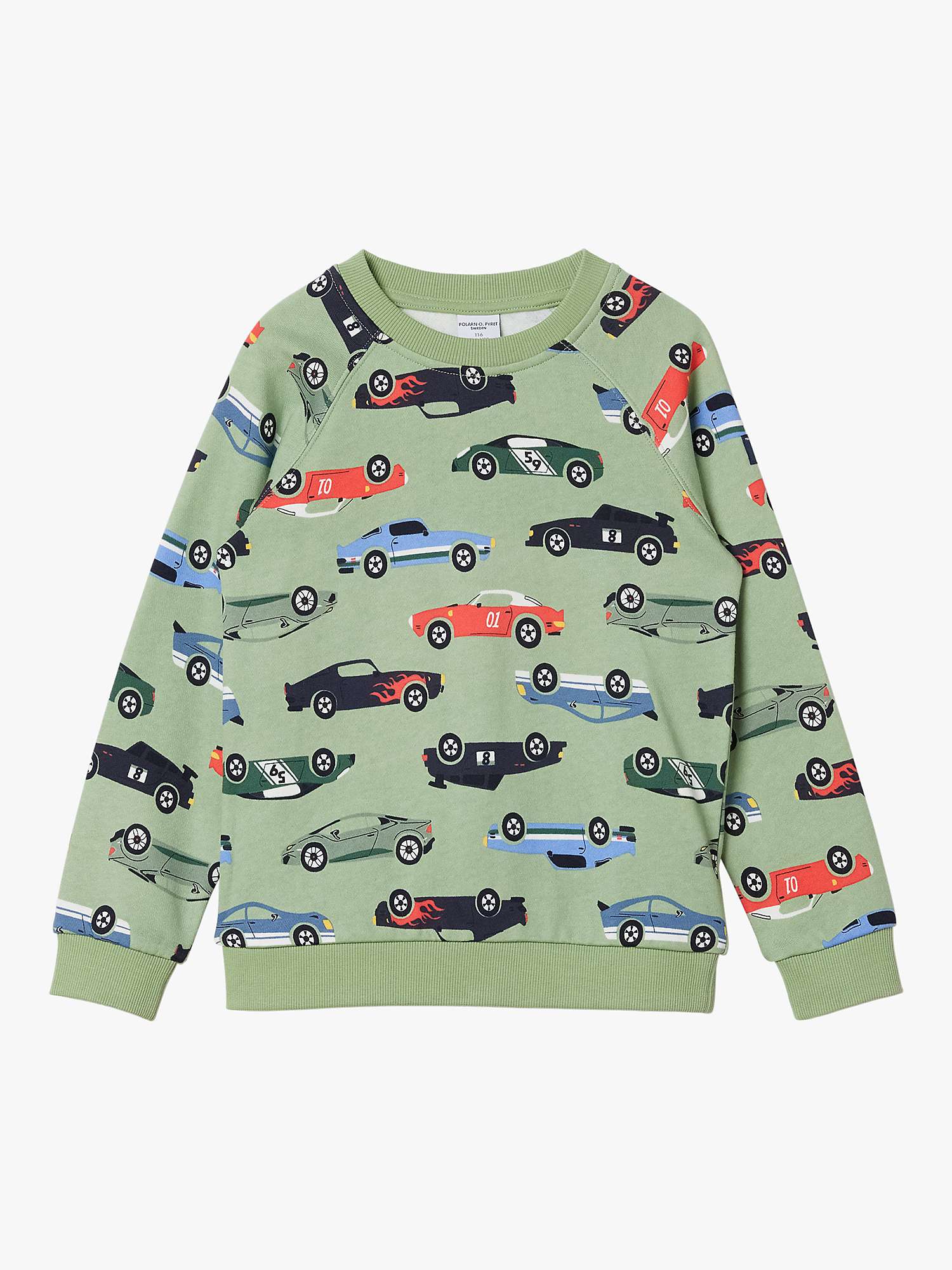 Buy Polarn O. Pyret Kids' Organic Cotton Car Print Sweatshirt, Green Online at johnlewis.com