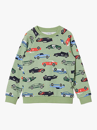 Polarn O. Pyret Kids' Organic Cotton Car Print Sweatshirt, Green