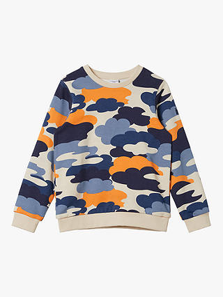 Polarn O. Pyret Kids' Organic Cotton Cloud Print Sweatshirt, Natural/Multi